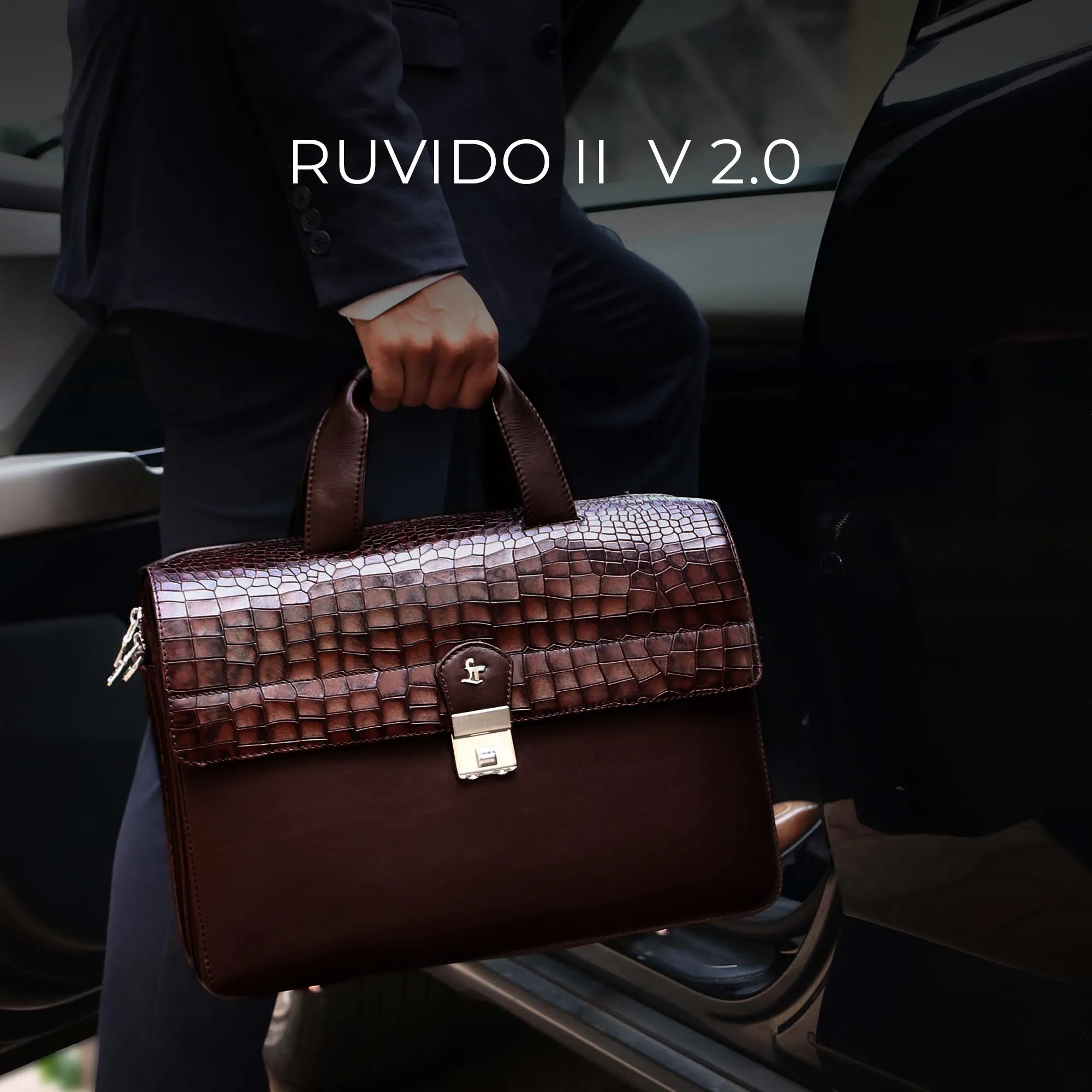 Ruvido II V 2.0 | Luxury Leather Laptop/ Office Bag For Men | Fits 15.5 in” Laptop | Black, Brown , Olive Green & Blue