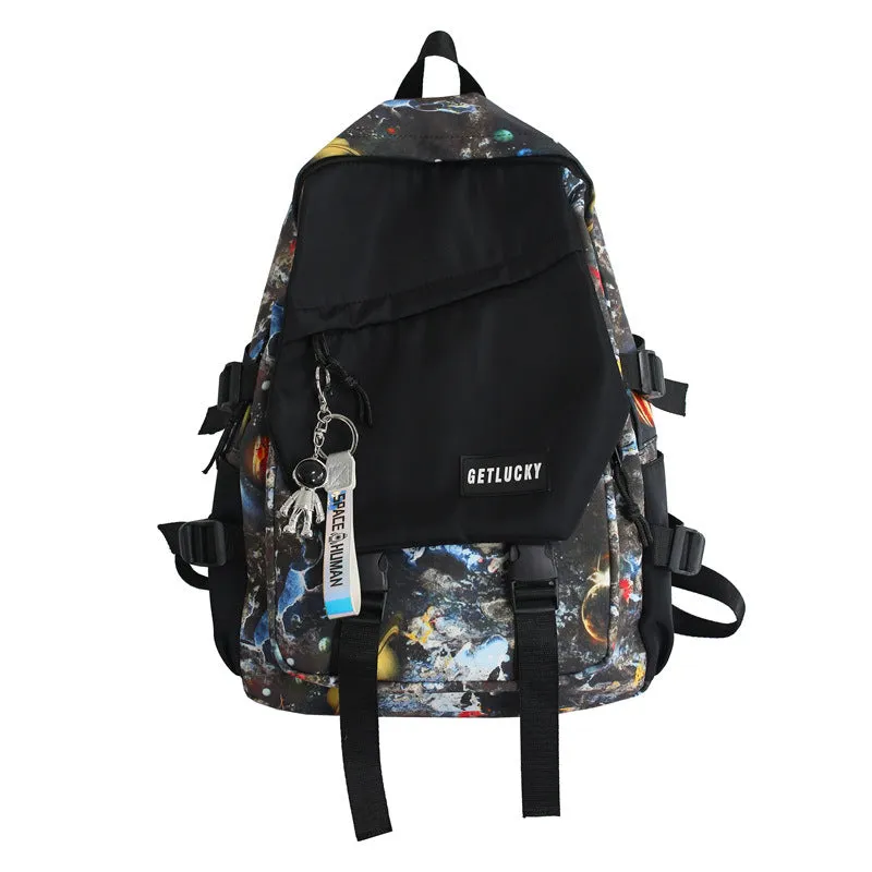 Schoolbag Men's  New Ins Korean Style Graffiti Backpack Large Capacity Early High Middle and Large School Bag Women's Fashion Backpack