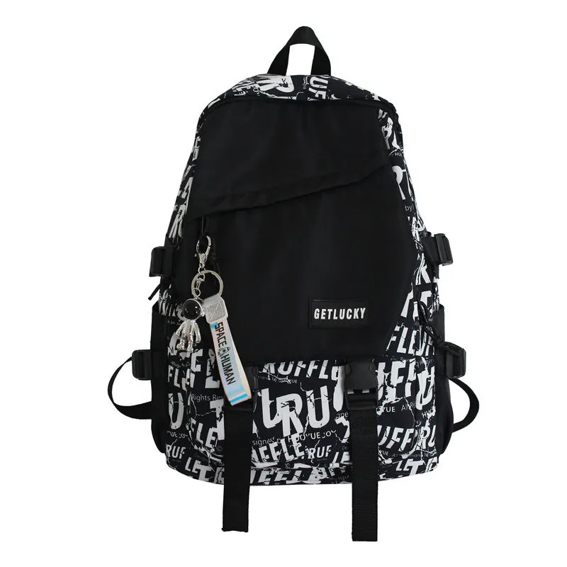 Schoolbag Men's  New Ins Korean Style Graffiti Backpack Large Capacity Early High Middle and Large School Bag Women's Fashion Backpack