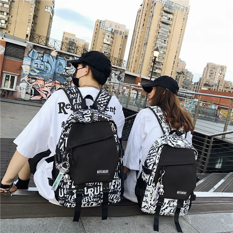 Schoolbag Men's  New Ins Korean Style Graffiti Backpack Large Capacity Early High Middle and Large School Bag Women's Fashion Backpack