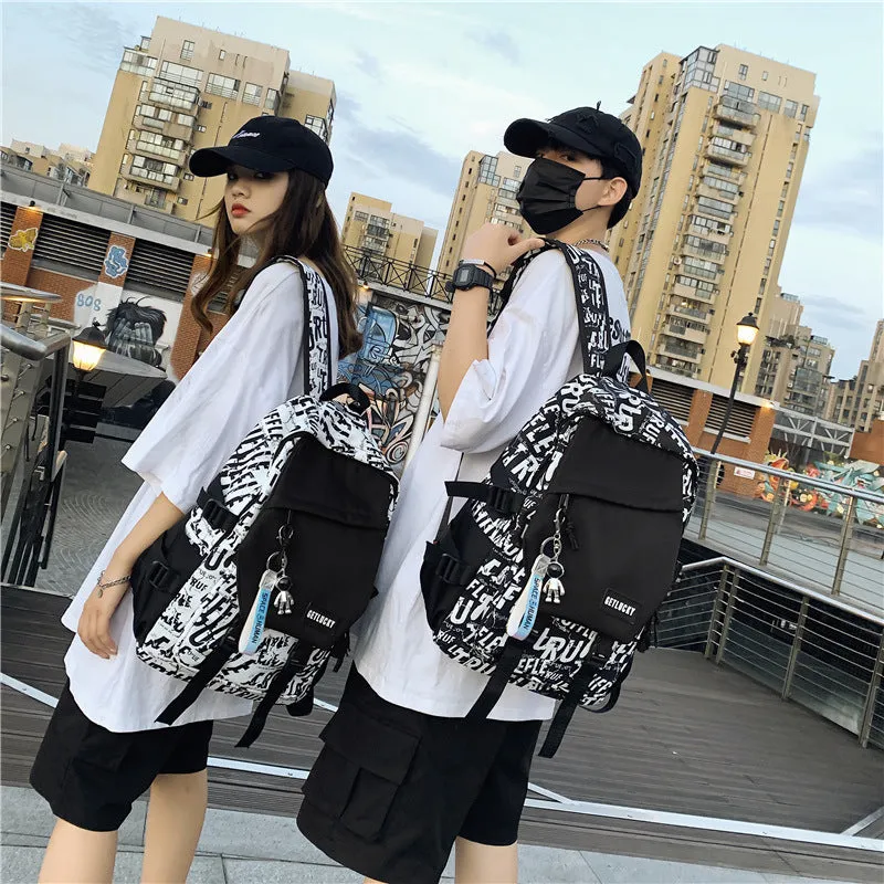 Schoolbag Men's  New Ins Korean Style Graffiti Backpack Large Capacity Early High Middle and Large School Bag Women's Fashion Backpack