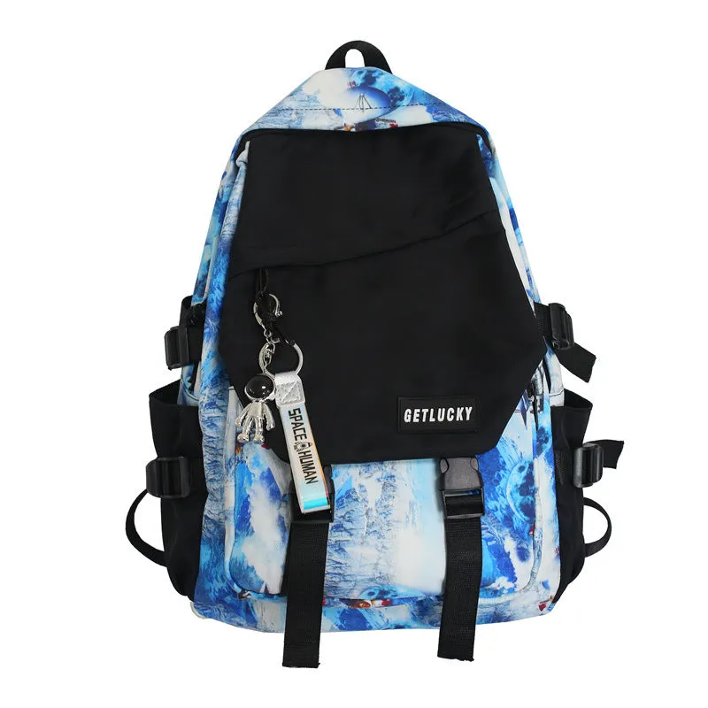 Schoolbag Men's  New Ins Korean Style Graffiti Backpack Large Capacity Early High Middle and Large School Bag Women's Fashion Backpack