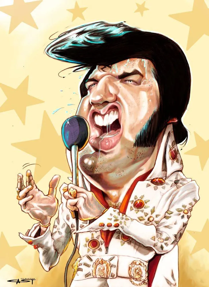 Sebastian Cast - ELVIS - Musician Caricature - Art Print