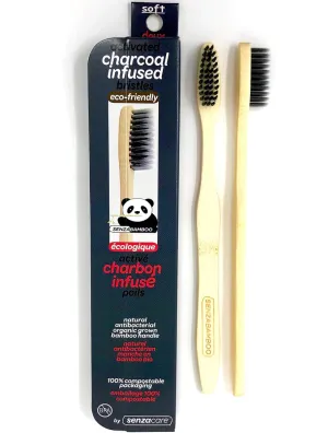 Senza Bamboo Tooth Brush Activated Charcoal Infused Soft Eco-Friendly 1ct