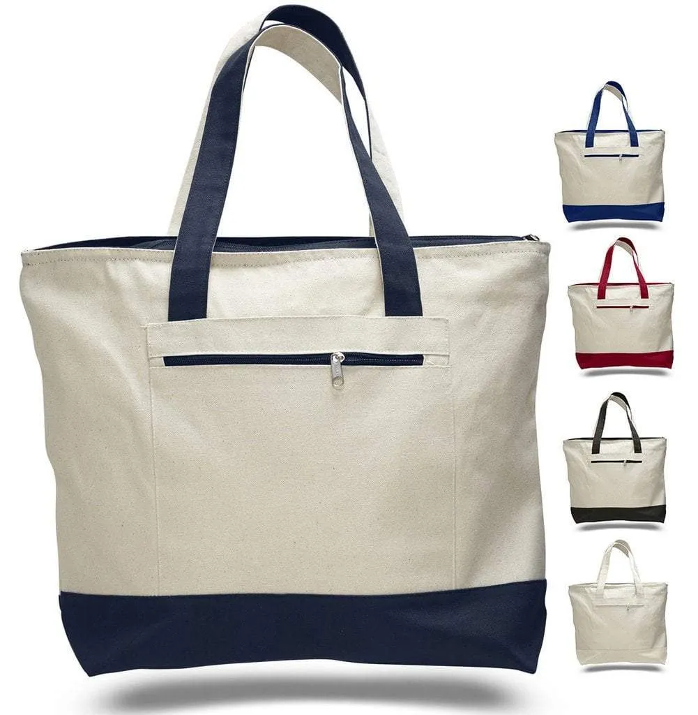 SET OF 24 HEAVY CANVAS ZIPPERED SHOPPING TOTE BAGS