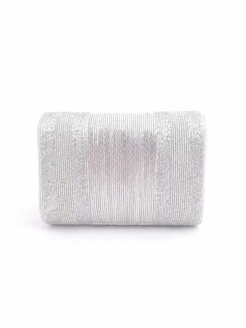 Silver Beaded Flap Clutch