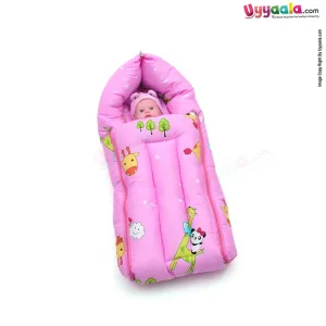 Sleeping Bag(Carry Nest) Premium Cotton Panda & Giraffe Print 0-3m Age, Pink