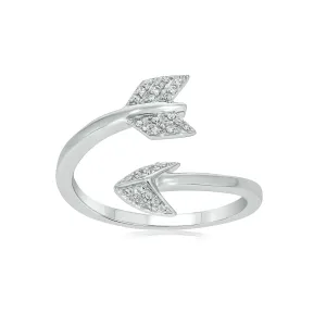 Sterling Silver Round Brilliant Cut Diamond Set Arrow Ring