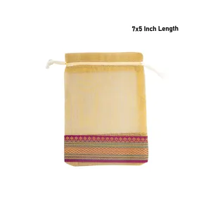 Thamboolam Bag Set - 7 x 5 Inches | 5 Pcs/ Jari Border Design Potli Bag/ Tambula Bag for Wedding/ Assorted Colour