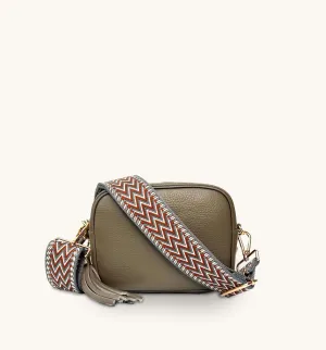 The Tassel Latte Leather Crossbody Bag With Tan Boho Strap