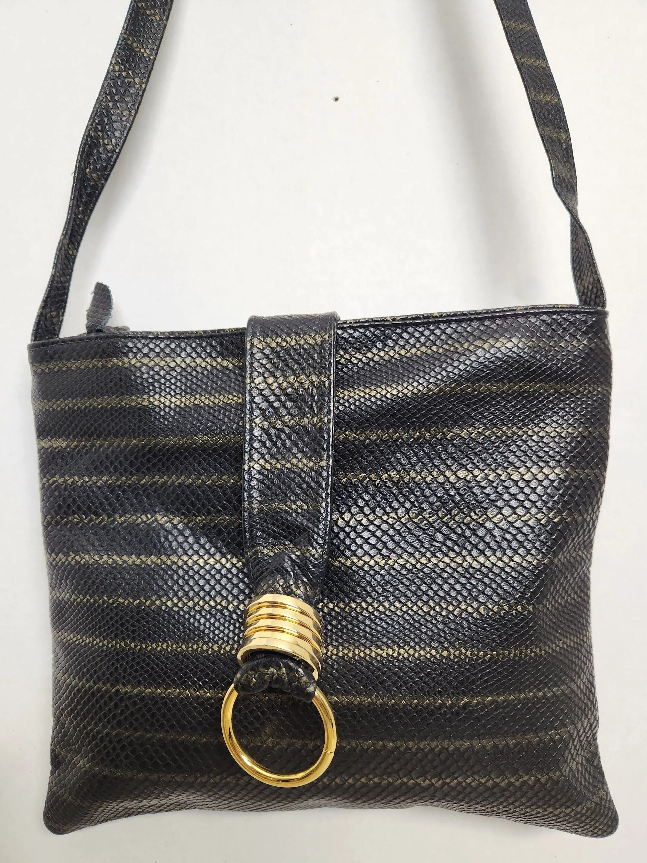 Two Tone Genuine Leather print purse for all. Tejrasila-Ring bag. Made in USA. Design for you.