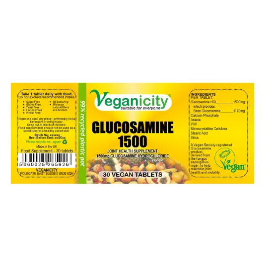 Vegan Glucosamine HCI Tablets 1500mg (30 day supply)