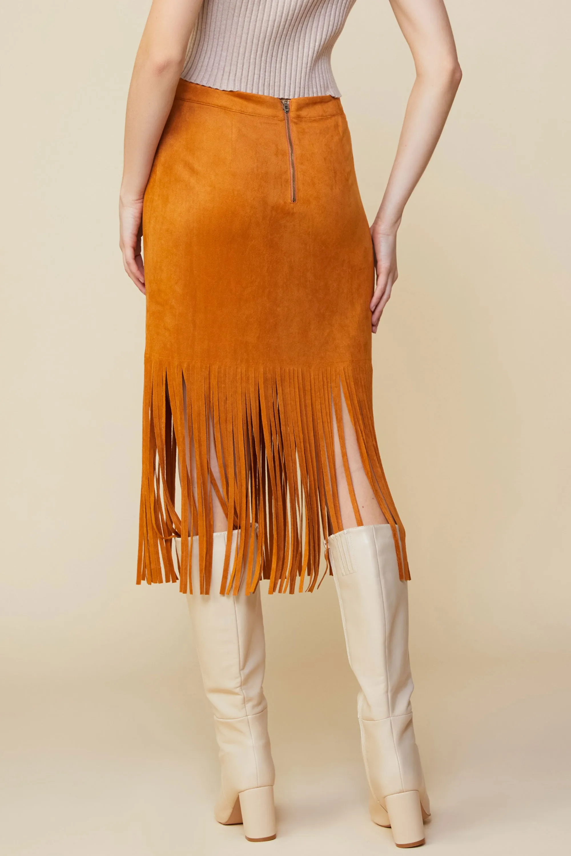 Vegan Suede Fringe Skirt