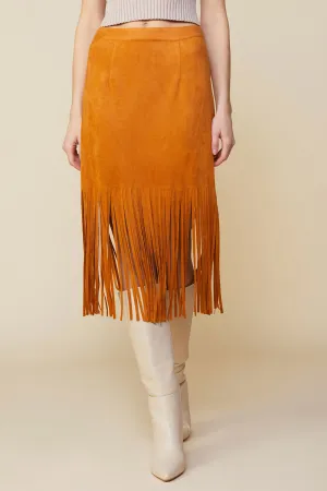 Vegan Suede Fringe Skirt