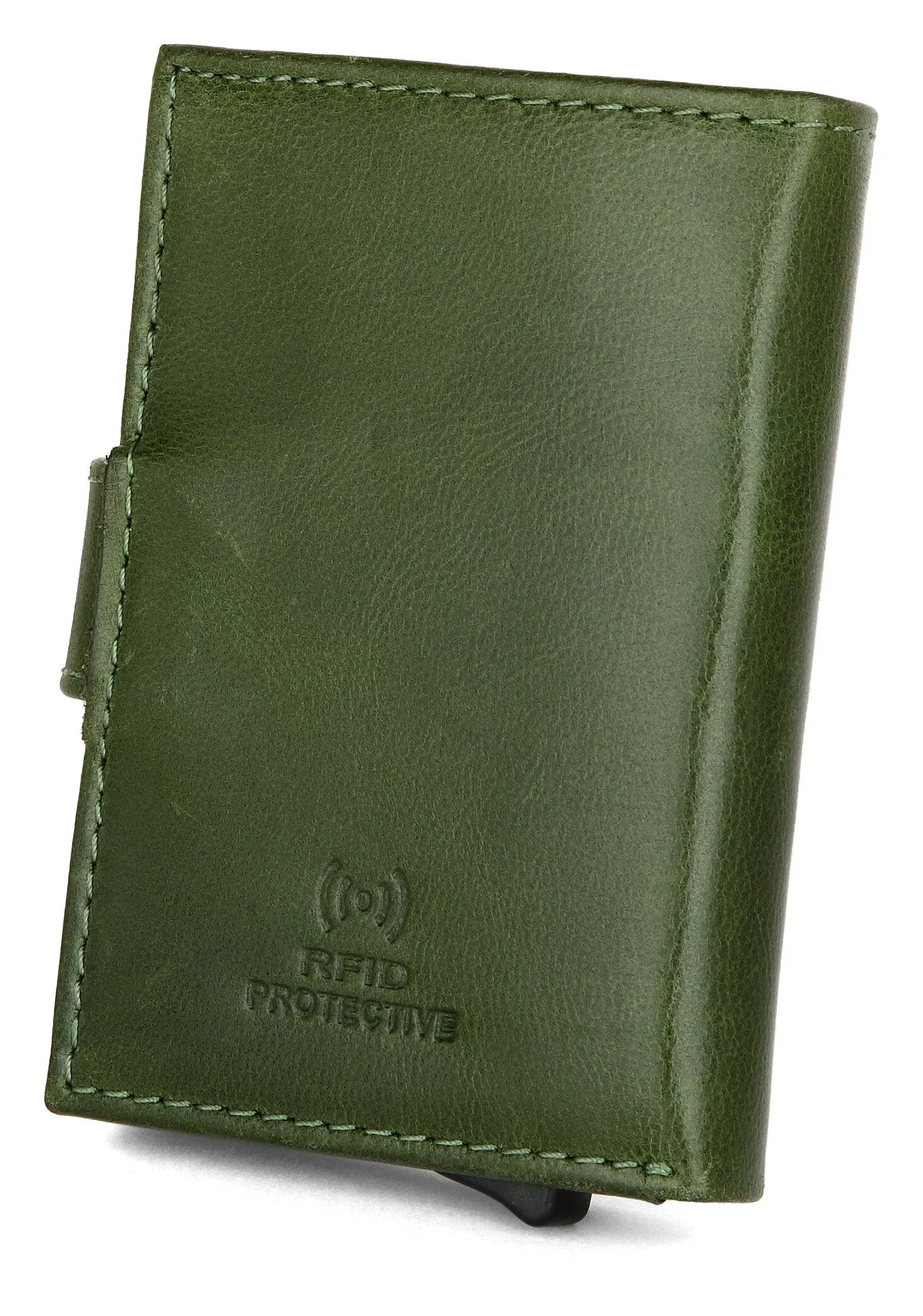 WildHorn® RFID Protected Unisex Genuine Leather Card Holder (Green Crunch)