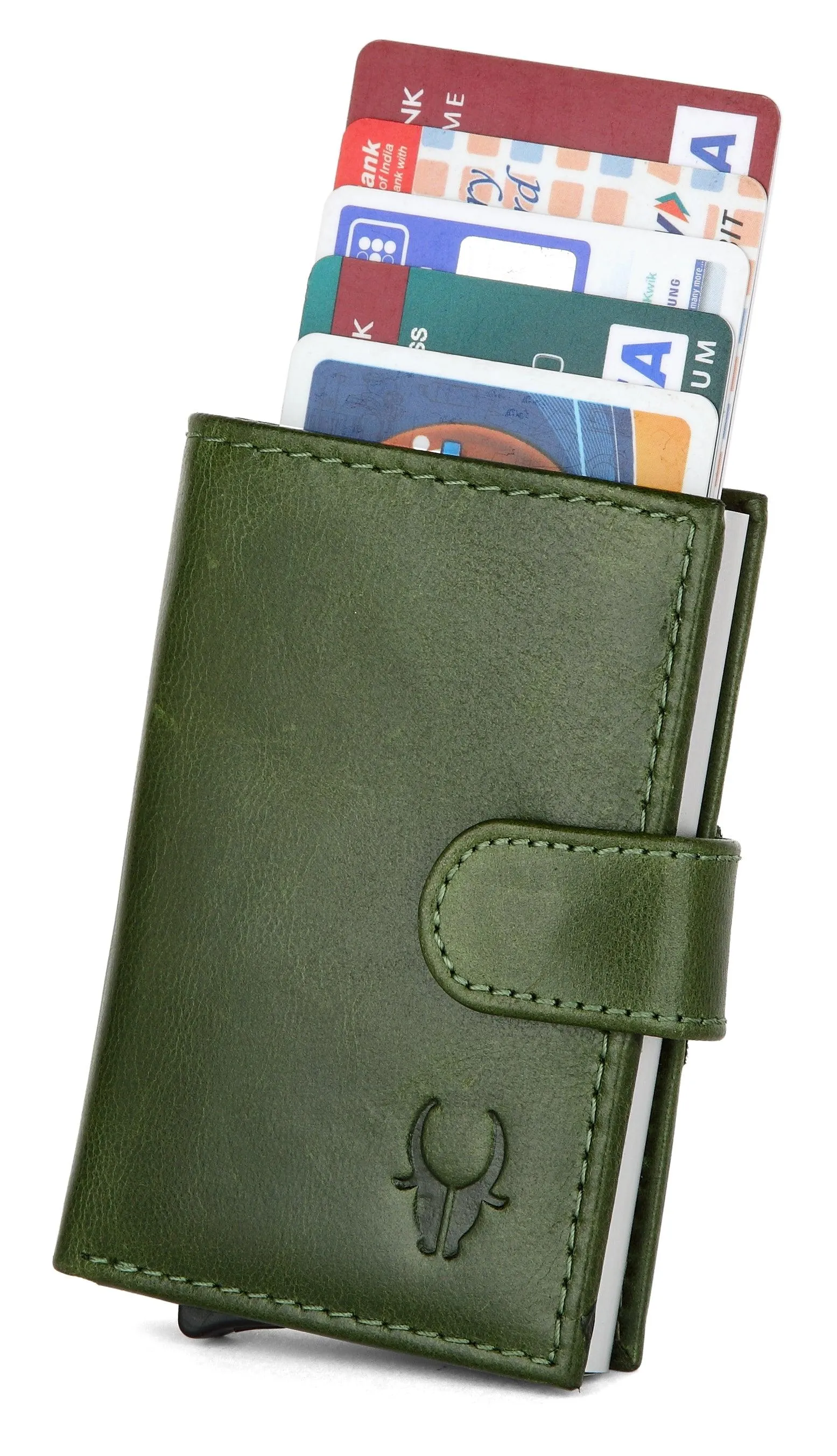 WildHorn® RFID Protected Unisex Genuine Leather Card Holder (Green Crunch)