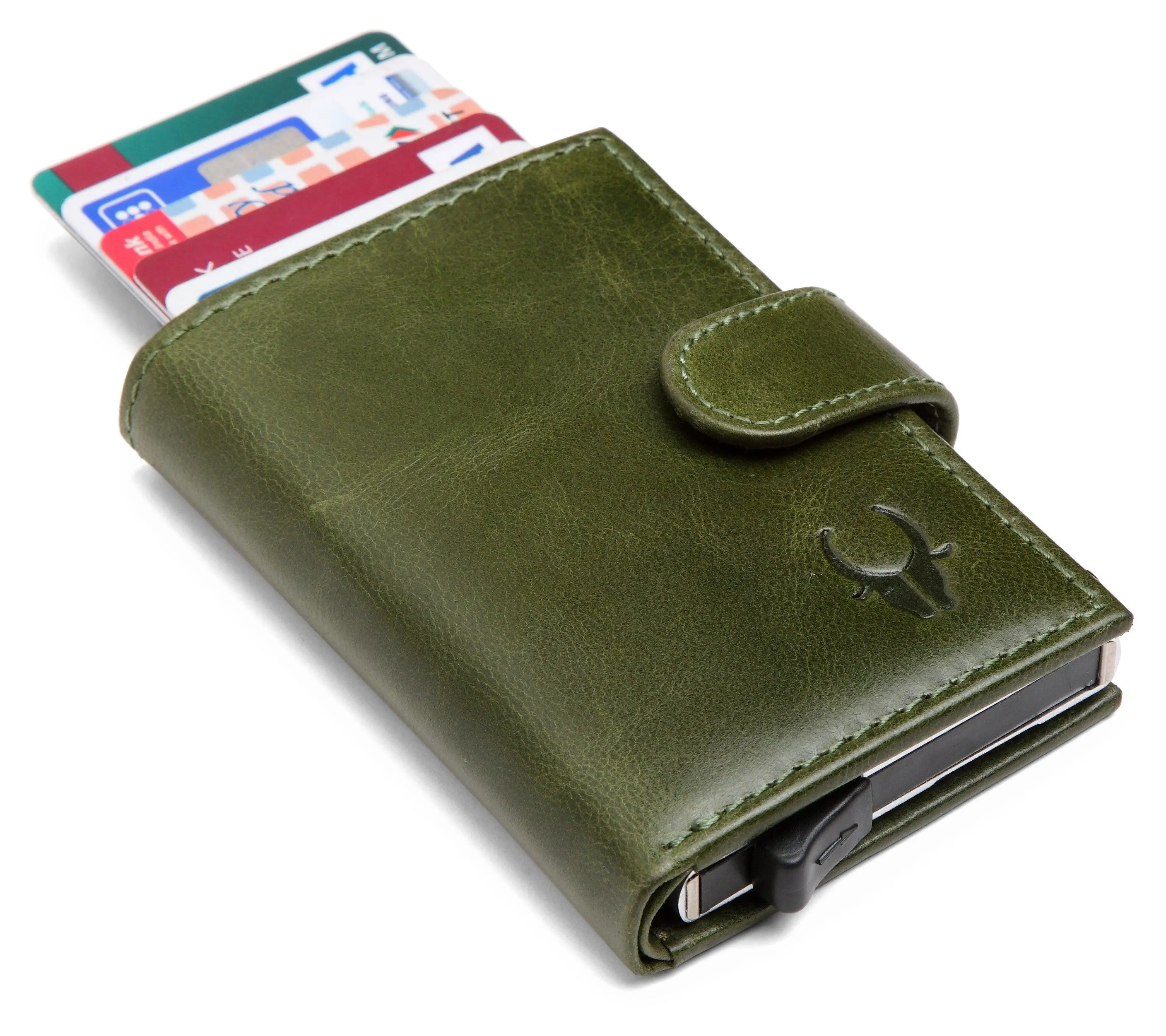 WildHorn® RFID Protected Unisex Genuine Leather Card Holder (Green Crunch)