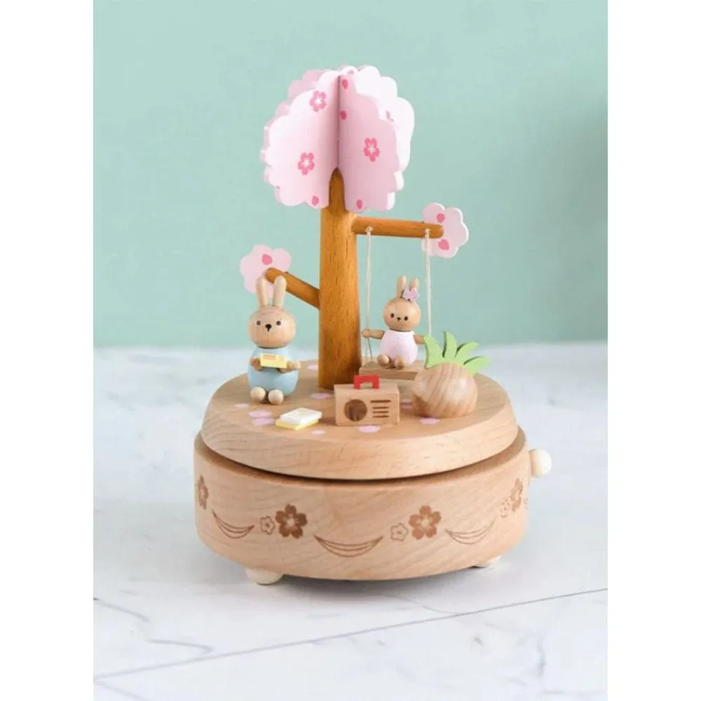 Wooden Bunny Windup Music Box, No Battery Home Wood Decor, Wooden Cute Rabbit Music Box Gift for Birthday Wedding Christmas