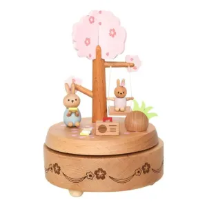 Wooden Bunny Windup Music Box, No Battery Home Wood Decor, Wooden Cute Rabbit Music Box Gift for Birthday Wedding Christmas