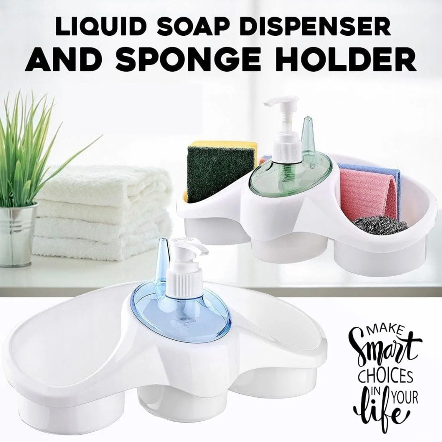 Zidello Soap Dispenser and Sponge Holder (Kitchen & Bathroom)